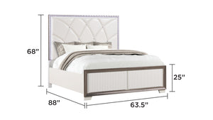 English Elm Fabio Contemporary Queen 5Pc Bedroom Set With Led Lighting, Diamond Accents & White Wood Finish P2 B009S01582-GIGA