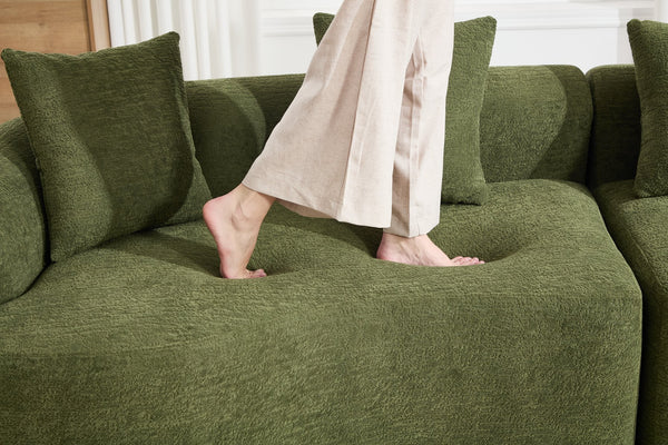 English Elm Curved Boneless Sofa modular 110" sectional with high-density foam & spring core, kid‑friendly curves, no assembly required for easy moving and cozy lounging Green W2231S00006