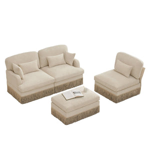 English Elm 100"comfy Chenille Leopard Print Sectional Sofa with Tassel Trim and Movable Ottoman Beige W5656S00005
