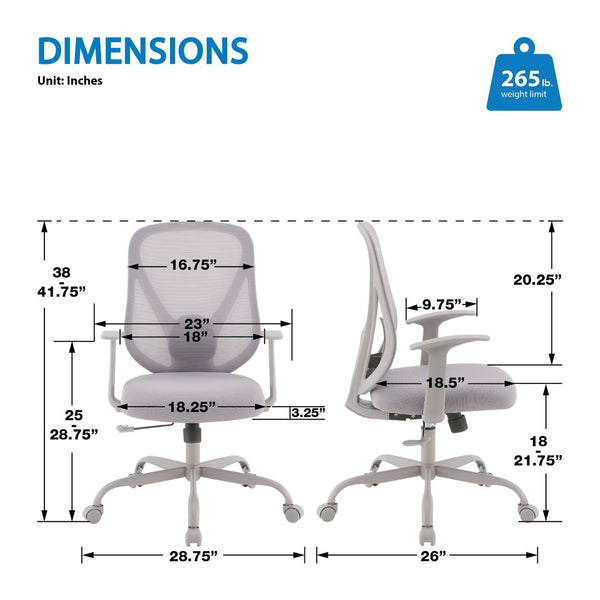 OSP Home Furnishings Ventilated Ergonomic Mesh Office Chair with Lumbar Support and Cushioned Fabric Seat EM14623-2