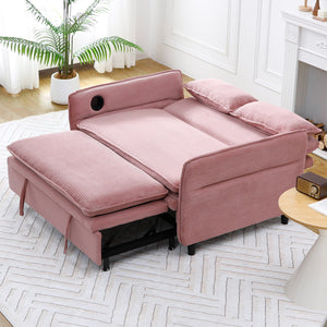 English Elm 65.74-inch convertible letter sofa bed with adjustable armrests, pull-out extension, cup holders, durable frame and plush sponge cushions Pink W3371P311783