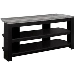 English Elm Tv 42 Inch Console TV Stand with Center Pedestal, Open Shelves, Black-Grey Laminate Finish, Modern Storage B2710P219073