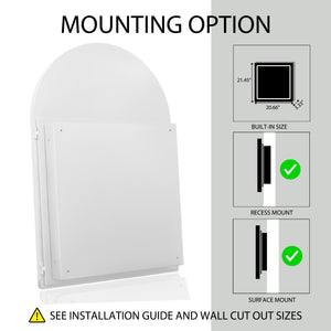 English Elm 24x36 Arched Recessed Medicine Cabinet White Metal Frame Mirror with Adjustable Shelves, Elegant Bathroom Storage Upgrade W1435P202407