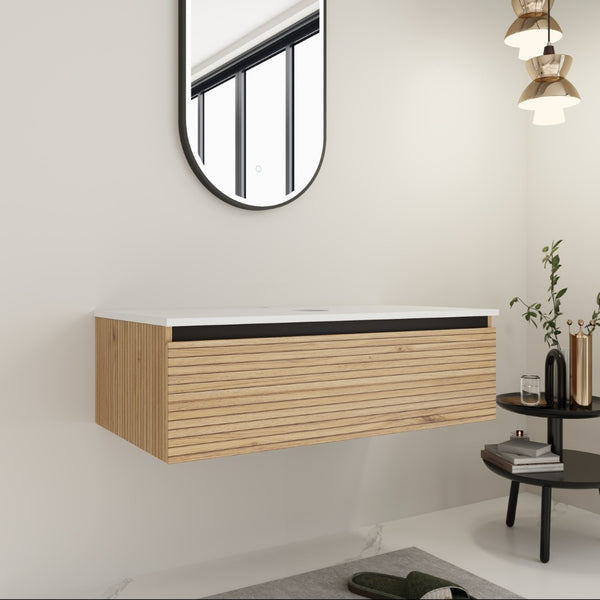 English Elm 36'' Floating Wall Mounted Bathroom Vanity Plywood Build with Soft Close Drawer W999P285411