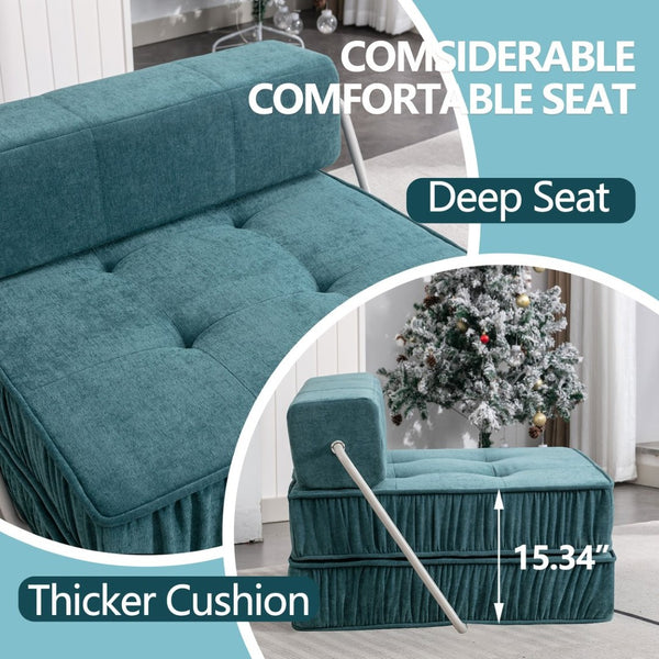 English Elm Green Chenille Floor Sofa Convertible Futon Chair with Modular Sleeping Support Green W3612P376637