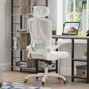 English Elm Ergonomic Mesh High Back Desk Chair with Lumbar Support Flip up Arms and Headrest Beige,White T3623P434269