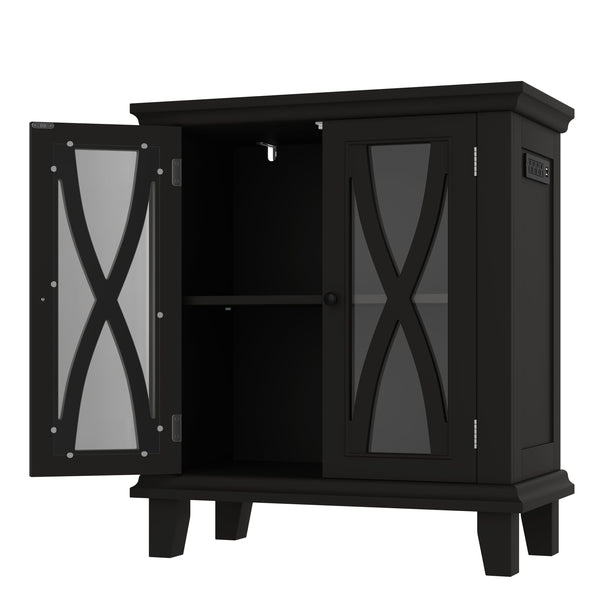 English Elm 20 Gallon Fish Tank Stand with Built-In Power Outlets & USB, Farmhouse Style Aquarium Cabinet with Adjustable Shelves and Heavy-Duty 298lb Tabletop Capacity Black N704P350196B