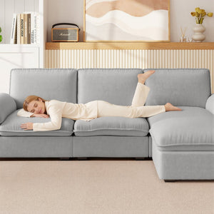 English Elm Cloud Sectional Sofa with Movable Chaise Soft Chenille Upholstery for Modern Living Rooms Gray W1359S00066
