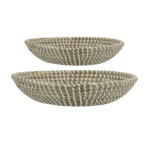 English Elm S/2 Kira Woven Seagrass Bowls - Two-Tone Brown to Beige Coastal Boho Decor, 18x18x8 Accent W2078P360886