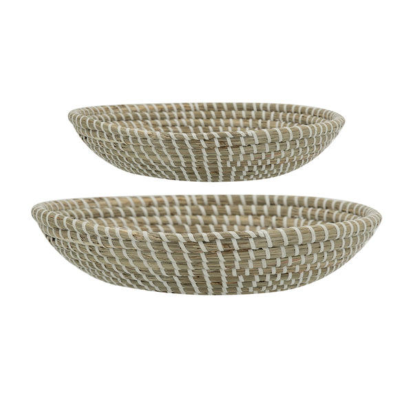 English Elm S/2 Kira Woven Seagrass Bowls - Two-Tone Brown to Beige Coastal Boho Decor, 18x18x8 Accent W2078P360886