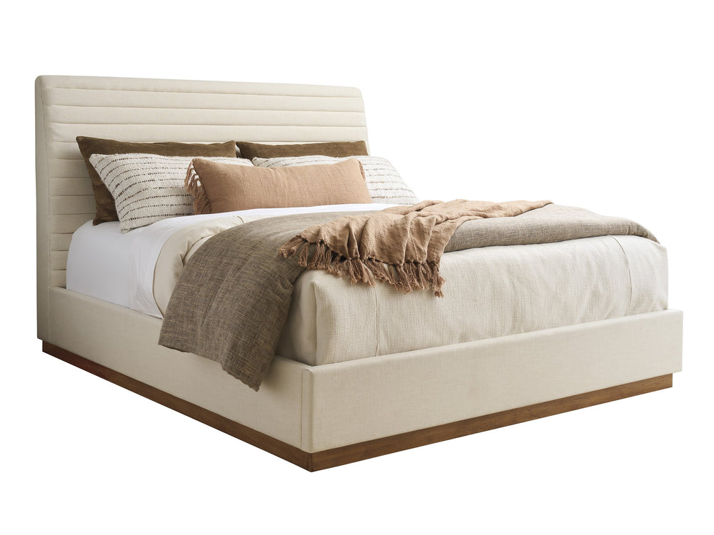 Lexington Coronado Upholstered King Bed with Fluted Headboard and Satin Gold Mid-century Accents 420-144C-60