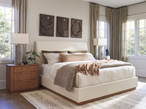 Lexington Coronado Upholstered King Bed with Fluted Headboard and Satin Gold Mid-century Accents 420-144C-60
