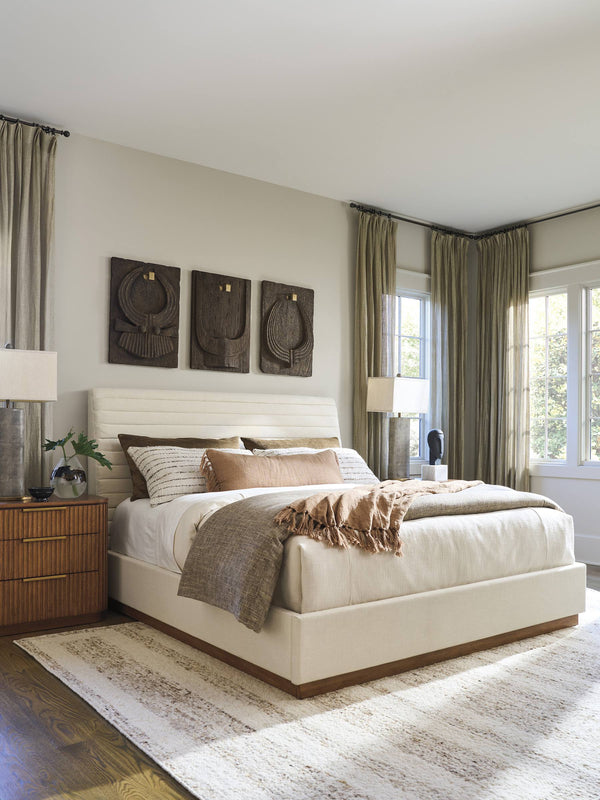 Lexington Coronado Upholstered King Bed with Fluted Headboard and Satin Gold Mid-century Accents 420-144C-60