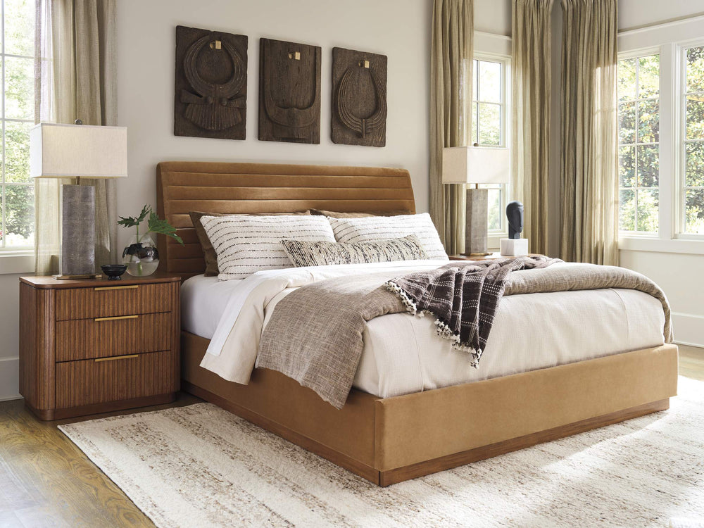 Lexington Coronado King Upholstered Headboard with Fluted Panels and Satin Gold Accent Trim 420-144UHB-60