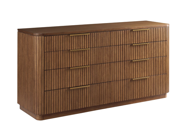 Lexington Belcourt Eight Drawer Double Dresser with Fluted Fronts and Satin Gold Hardware 420-222