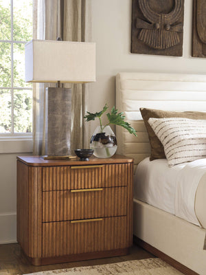 Mission Bay Fluted 3 Drawer Nightstand with Marble Accents and Satin Gold Hardware