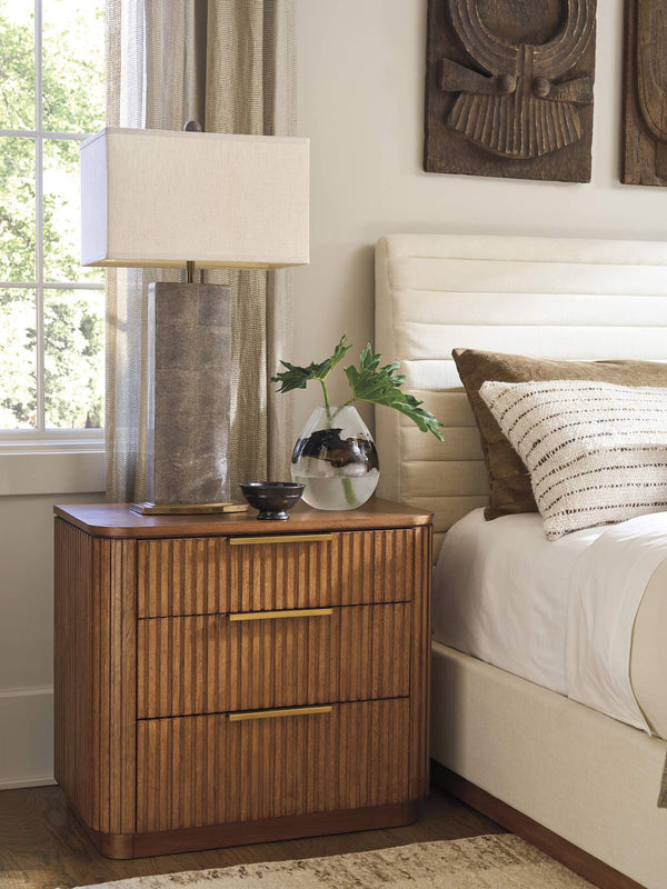 Mission Bay Fluted 3 Drawer Nightstand with Marble Accents and Satin Gold Hardware