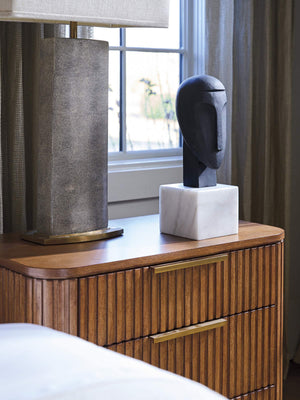 Mission Bay Fluted 3 Drawer Nightstand with Marble Accents and Satin Gold Hardware