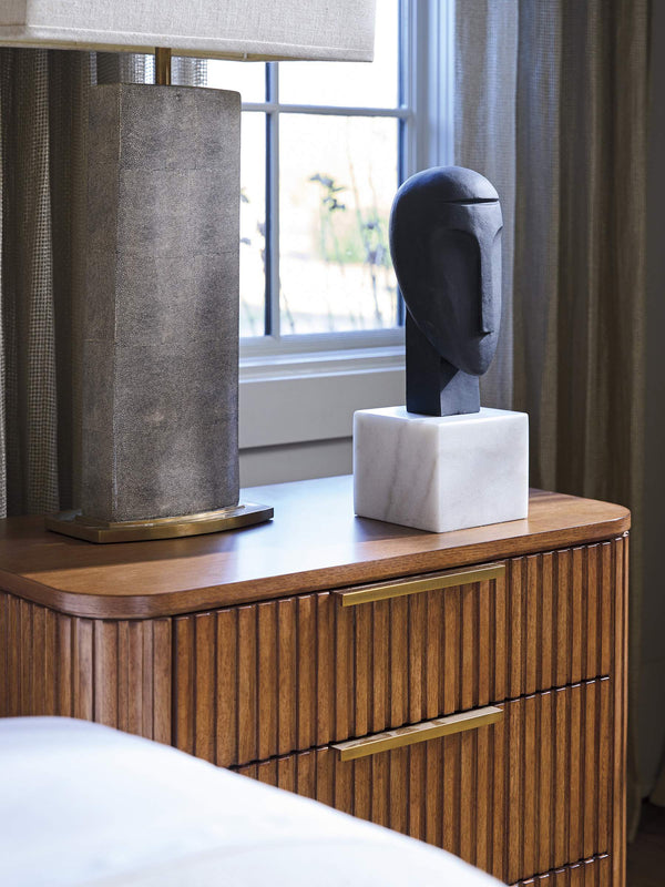 Mission Bay Fluted 3 Drawer Nightstand with Marble Accents and Satin Gold Hardware