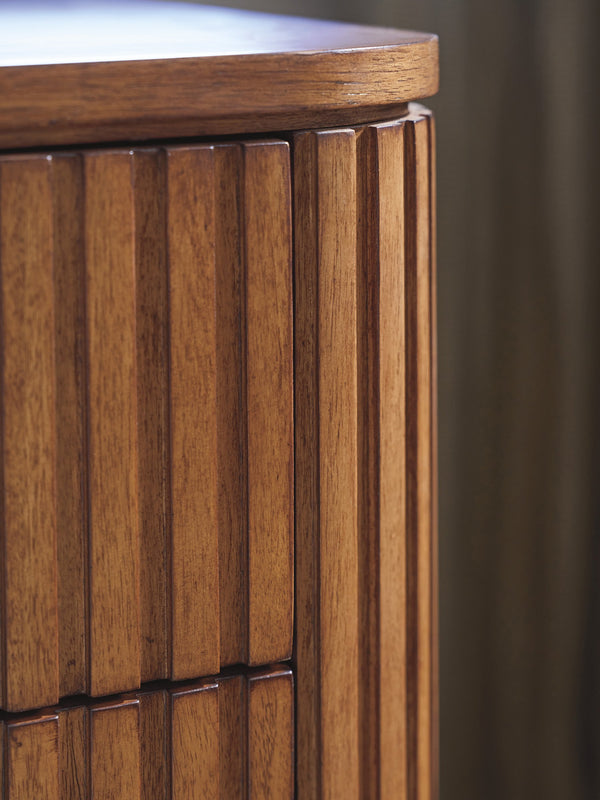 Mission Bay Fluted 3 Drawer Nightstand with Marble Accents and Satin Gold Hardware