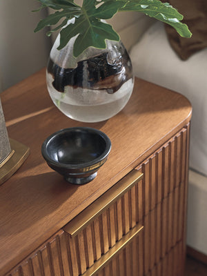Mission Bay Fluted 3 Drawer Nightstand with Marble Accents and Satin Gold Hardware
