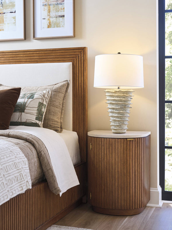 Lexington Aviara Demilune Nightstand with Marble Top Fluted Detail and Satin Gold Accents 420-623