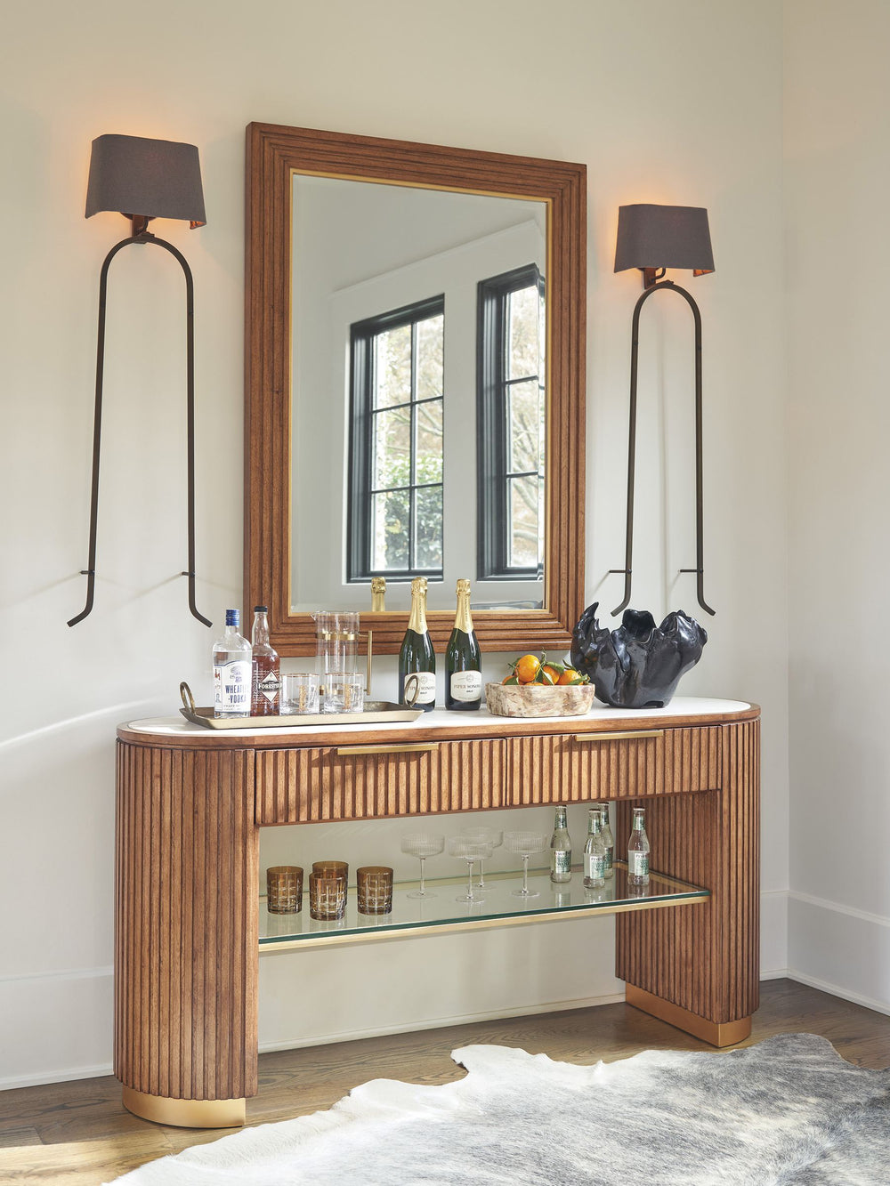 Lexington Dana Point Marble Top Buffet Server with Satin Gold Trim for Dining Rooms 420-869