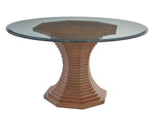 Lexington Cabrillo Glass Top Dining Table with Stone Base and Satin Gold Mid-century Accents 420-874-72C