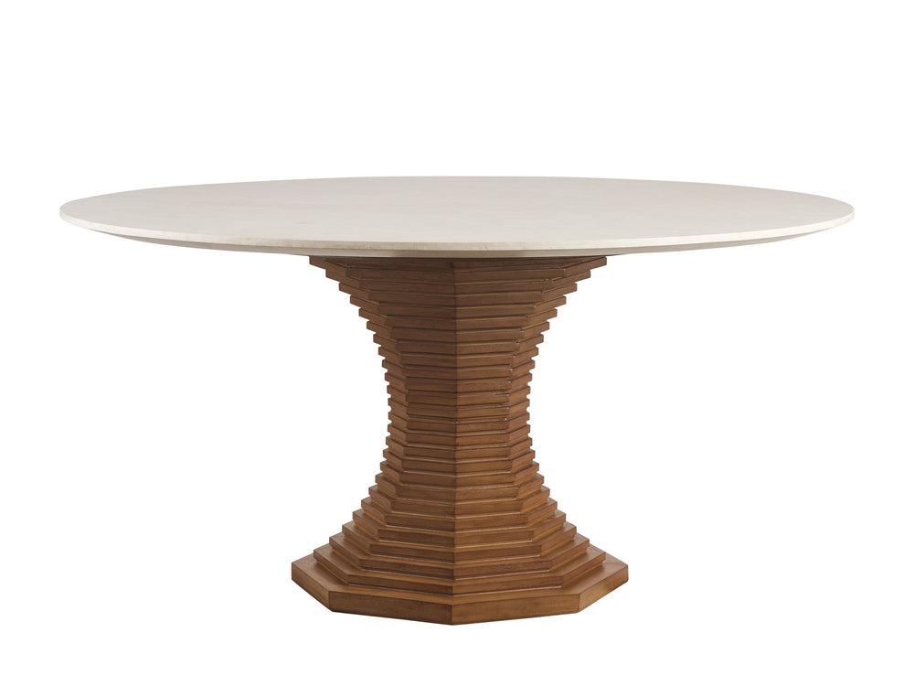 Lexington Cabrillo Marble Top Round Dining Table Seats Six with Fluted Urn Base Satin Gold 420-875C