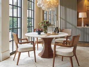 Lexington Cabrillo Marble Top Round Dining Table Seats Six with Fluted Urn Base Satin Gold 420-875C