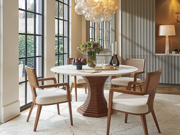 Lexington Cabrillo Marble Top Round Dining Table Seats Six with Fluted Urn Base Satin Gold 420-875C