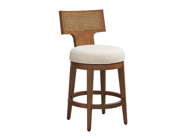 Lexington Calavera Woven Cane Swivel Counterstool with Upholstered Seat and Satin Gold Accents 420-895-01