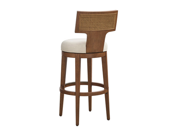 Lexington Calavera Woven Cane Swivel Barstool with Satin Gold Accents and Upholstered Seat 420-896-01