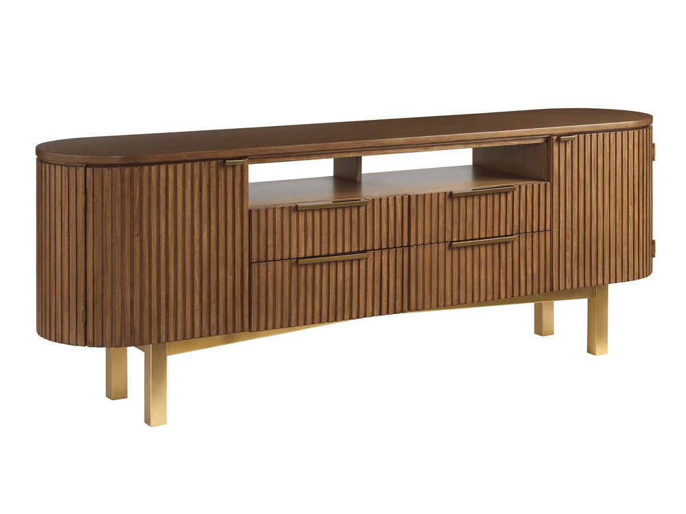 Lexington Crescent Bay Fluted Media Console with Marble Accents and Satin Gold Metal Base 420-907