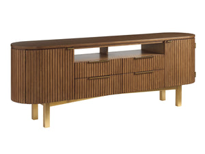 Lexington Crescent Bay Fluted Media Console with Marble Accents and Satin Gold Metal Base 420-907