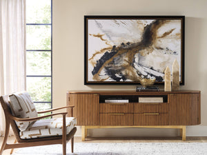 Lexington Crescent Bay Fluted Media Console with Marble Accents and Satin Gold Metal Base 420-907