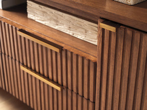 Lexington Crescent Bay Fluted Media Console with Marble Accents and Satin Gold Metal Base 420-907