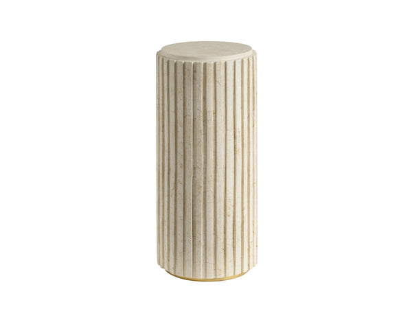 Lexington Culver Limestone Chairside Table with Satin Gold Accents Mid-century Sculptural Form 420-950