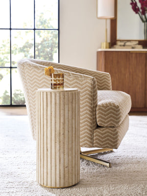 Culver Limestone Chairside Table with Satin Gold Accents Mid-century Sculptural Form