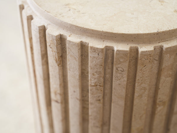 Culver Limestone Chairside Table with Satin Gold Accents Mid-century Sculptural Form
