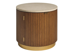 Lexington Avenida Round Marble Top End Table with Fluted Sides and Satin Gold Accents 420-953