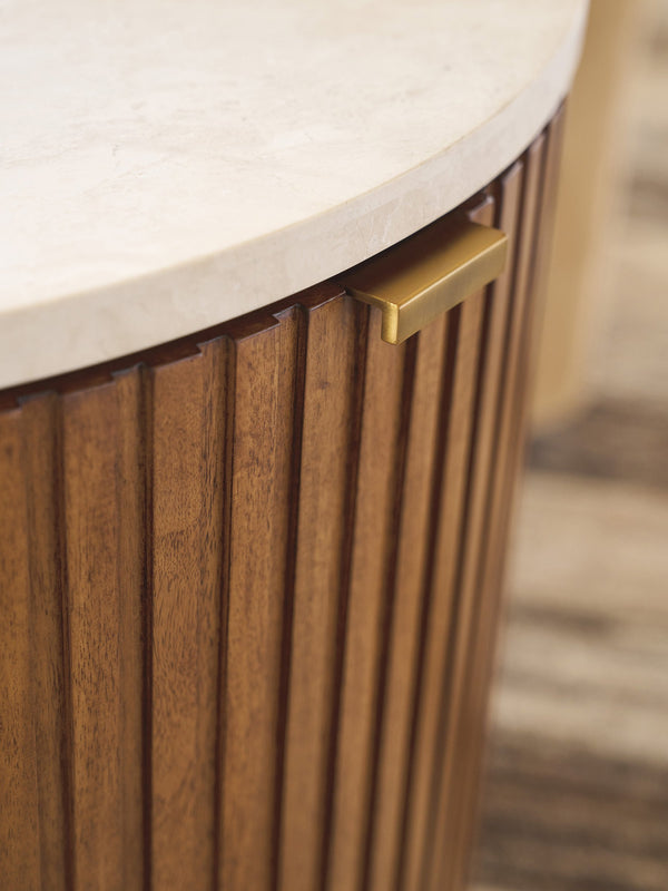 Lexington Avenida Round Marble Top End Table with Fluted Sides and Satin Gold Accents 420-953