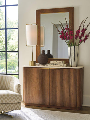 Lexington Avenida Entryway Hall Chest with Marble Accents Fluted Doors and Satin Gold Finish 420-974