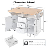 English Elm K&K 55.7'' Large Kitchen Island With 2 Drop Leaf,, Rolling Kitchen Cart On 5 Wheels With Power Outlet, Folding Storage Dining Table With Spice & Towel Rack , 3 Drawers, For Kitchen, Dining Room,White