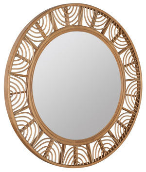 Cooper Classics Omari Round Wood Frame Wall Mirror Natural Grain Finish for Bohemian Coastal Rooms 42008