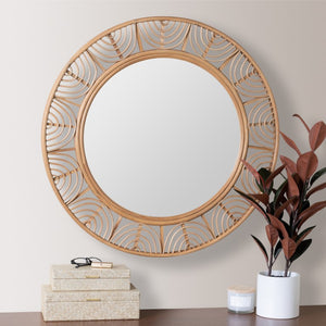 Cooper Classics Omari Round Wood Frame Wall Mirror Natural Grain Finish for Bohemian Coastal Rooms 42008