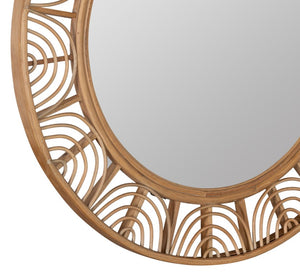 Cooper Classics Omari Round Wood Frame Wall Mirror Natural Grain Finish for Bohemian Coastal Rooms 42008