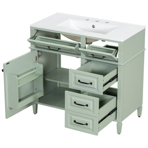 English Elm 36-Inch Modern Bathroom Vanity With Ceramic Sink, Adjustable Shelves, Flip Drawers & Metal Handles N725P350849F