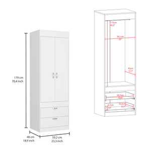 English Elm Lisboa White Armoire with Hanging Rod, Double Doors & Two Deep Drawers for Compact Organized Spaces B070P210737