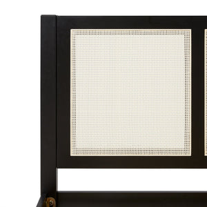 English Elm Walker Edison - Boho Solid Rubberwood Rattan Headboard Bedframe in Black — Platform Design, Coastal Modern Appeal Queen B185P326689